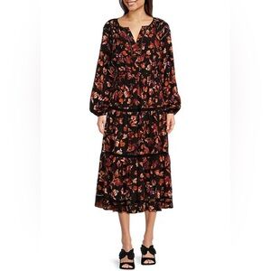 NWT Gibson Latimer Long Sleeve Lace Insert Floral Print Midi Dress Size XXL